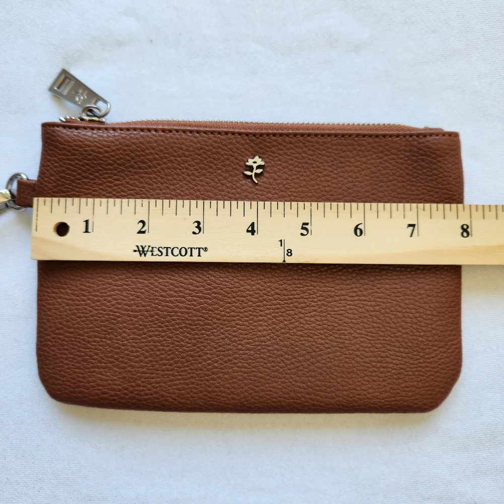 Vegan Wristlet Jenna Kator Brown Tan Saugatuck Small Bag Purse Floral Flowers - Picture 11 of 13